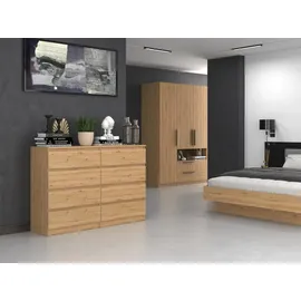 home collective Kommode, Eiche Artisan, Holz, 8 Schubladen, 140x97x40 cm, Wohnzimmer, Kommoden & Sideboards, Kommoden