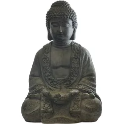 Buddha Statue  Gartenfigur groß meditierend sitzend Magnesia grau 48.5 cm