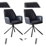 SalesFever Armlehnstuhl 2er-Set | 360 Grad Drehfunktion | Bezug Microfaser in Kunstlederoptik | Gestell Metall | B59xT63xH89 cm | dunkelblau–schwarz