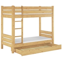 ERST-HOLZ Etagenbett Kinderhochbett 90x200 mit Rollrost, Matrazen und Bettkasten beige