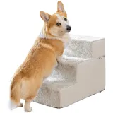 Hundetreppe für kleine Hunde - 3 Stufen Hunde Treppe 43cm hoch - Schaumstoff Hundetreppe Sofa - Sicher und stabil - Abnehmbarer waschbarer Bezug - Anti-Rutsch-Boden - Haustiertreppe Hund Cremeweiß