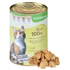 Lyra Pet 24 x 400 g Lecker.Pet® Leo's 100 % Hühnermuskelfleisch Katzenfutter Nassfutter