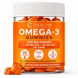 Omega 3 Gummies 500 mg Fischöl | 250 mg DHA + 125 mg EPA | 90 Omega 3 Gummibärchen | Omega 3 EPA DHA Hochdosiert | Herz, Gehirn & Augen | Für Kinder und Erwachsene | Orangengeschmack | 3 Monate