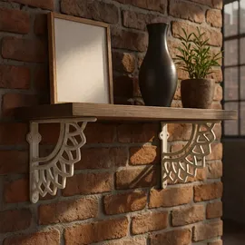 Relaxdays Regalträger, 2er Set, Gusseisen, Mandala-Motiv, antikes Design, Winkel für Regalbretter, Regalhalter, weiß