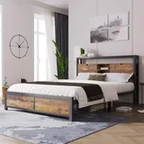 Aunvla Metallbett Jugendbetten Doppelbett 140 x 200 cm mit Stauraum-Kopfteil und Metall Lattenrost, Kinderbett Metall Bettgestell Bettrahmen Für Erwachsene, Kinder, Jugendliche
