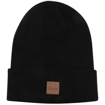 URBAN CLASSICS Leatherpatch Long Beanie schwarz
