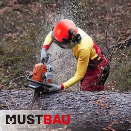 mustbau Sicherheitshelm Schutzhelm Set - EN397 mit Ohrschützer und Netzvisier - Verstellbarer Kopfbügel von 53 bis 63 cm - Ideal für Forstwirtscha