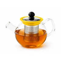 Rungassi Teekanne Glas Teekanne 750 ml mit Glasfilter & Deckel Elegante Teezubereitung, (Set bestehend aus Kanne mit Glasfilter und Deckel) gelb|weiß