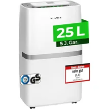 Klamer Luftentfeuchter elektrisch 25L, 195m3 Luftumwälzung pro Stunde, 420W starker Raumentfeuchter, Entfeuchter mit bis zu 5,5 Liter Fassungsvermögen
