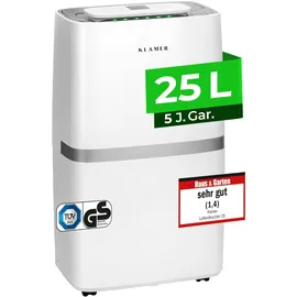 Klamer Luftentfeuchter elektrisch 25L, 195m3 Luftumwälzung pro Stunde, 420W starker Raumentfeuchter, Entfeuchter mit bis zu 5,5 Liter Fassungsvermögen