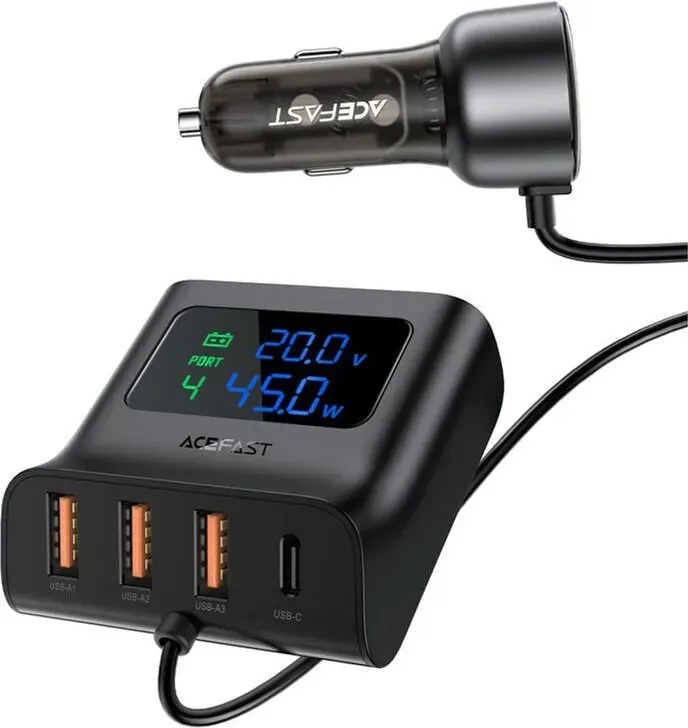Acefast B11 138W USB-A USB-C Autolader mit 6 Ports – Schwarz