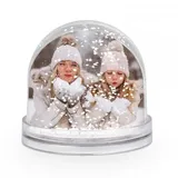 Schneekugel mit Foto Bild Text Namen oder Spruch selbst gestalten und Bedrucken, 9x8cm Individuelle Geschenkidee Ideales Weihnachts-Geschenk | personalisiert | mit Kunststoff-Schneeflocken |