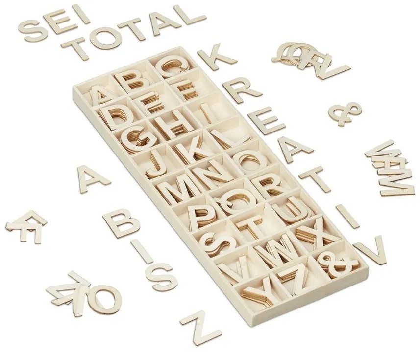 relaxdays Deko-Buchstaben Holzbuchstaben Set 162 tlg. beige
