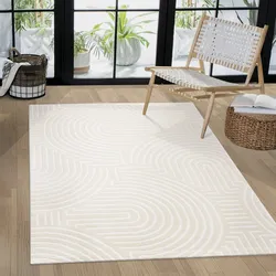 Teppich PACO HOME "Luzern 654", beige (creme), B:160cm H:13mm L:220cm, Polyester, Teppiche, Kurzflor, Uni Farben, Hoch-Tief-Struktur, Scandi Design