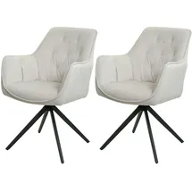 Mendler 2er-Set Esszimmerstuhl HWC-L80, Küchenstuhl Polsterstuhl Stuhl mit Armlehne, drehbar, Metall Stoff/Textil creme-beige