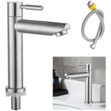 HIULLEN Kaltwasserhahn Gäste WC, Klein Wasserhahn Kaltwasser, Einhebel Wasserhahn Bad, Gäste WC Wasserhahn, Kleine Armatur Gäste WC mit 80cm Anschlussschlauch für Gäste WC Bad Kaltwasserarmatur