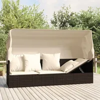Outdoor-loungebett Mit Dach Und Kissen Braun Poly Rattan