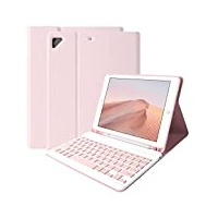 Tastatur Hülle für iPad 9.7" 2018 (6. Gen)/iPad 9.7" 2017 (5. Gen)/iPad Pro 9.7/iPad Air 2/Air 1, TPU Schutzhülle mit drahtloser Abnehmbarer Bluetooth-Tastatur & Eingebautem Pencil Halter(Rosa)