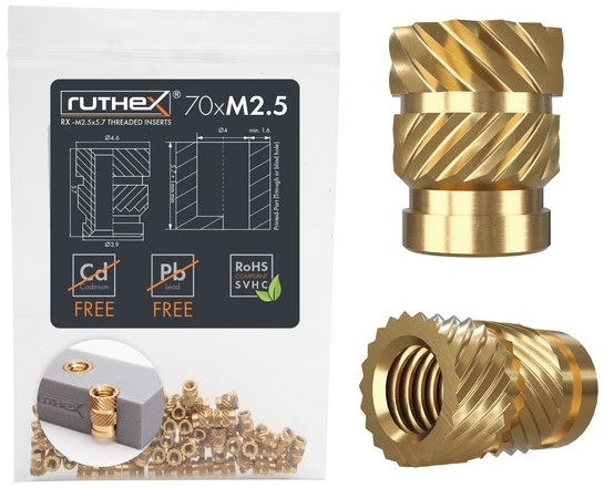 Ruthex M2.5 threaded insert – Rx-M2.5x5.7 - 70 pcs