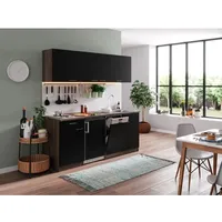 Respekta Küchenzeile Economy Eiche York Nachbildung E-Geräte 195 cm mit Edelstahlkochmulde schwarz