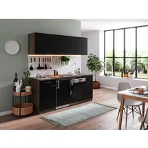 Respekta Küchenzeile Economy Eiche York Nachbildung E-Geräte 195 cm mit Edelstahlkochmulde schwarz
