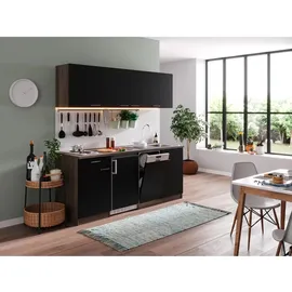 Respekta Küchenzeile Economy Eiche York Nachbildung E-Geräte 195 cm mit Edelstahlkochmulde schwarz