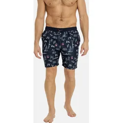 Badeshorts JAN VANDERSTORM "Badeshort CORNELIS", Herren, Gr. 5XL, N-Gr, blau (dunkelblau bedruckt), Obermaterial: 100% Polyester PES., casual, Badehosen, mit maritimen Aufdrucken