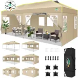 COBIZI Faltpavillon 3x6 Pop up pavillon wasserdicht stabil Winterfest faltbar partyzelt mit 6 Seitenwänden UV-Schutz Gartenpavillon mit Reflexstreifen & Lüftungsöffnung für Hochzeiten, Khaki