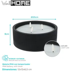 WellHome - Runde LED Kerze, Farbe schwarz, Ø20x8cm