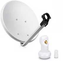 PremiumX Camping Sat Anlage 45cm Hellgrau Digital Satelliten-Schüssel Spiegel Antenne Universal Single LNB FullHD 4K