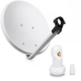 PremiumX Camping Sat Anlage 45cm Hellgrau Digital Satelliten-Schüssel Spiegel Antenne Universal Single LNB FullHD 4K
