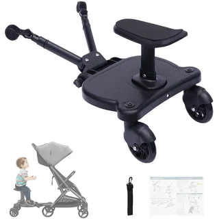 Goddlgjik Buggy Board mit Sitz, Trittbrett für Kinderwagen Universal Bearing 25KG, 360°Zweirad Design Trittbrett Mitfahrbrett Universal für 3-7 Jahre alte Kinder, Stehbrett Kinderwagen