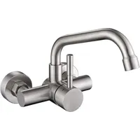 Silberne, wandmontierte Küchenarmatur, um 360° drehbare Wandarmatur, Armatur aus Edelstahl 304