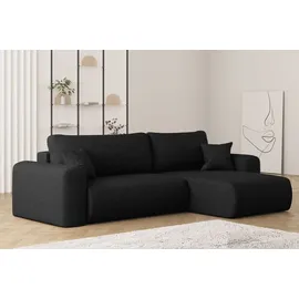 kaiser möbel Ecksofa mit Schlaffunktion und Stauraum für Bettzeug, L-förmiges ,Capri Stoff Verita Rechts Schwarz