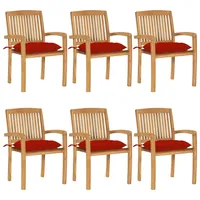 VidaXL Stapelbare Gartenstühle mit Kissen 6 Stk. Massivholz Teak