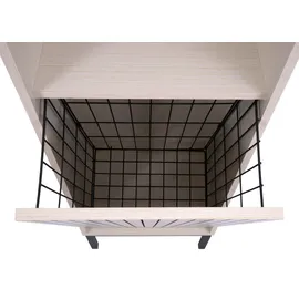 Mendler Hochschrank HWC-O42, Badschrank Badregal Badezimmer Schrankfächer Wäschekorb, MDF Melamin 174x39x30cm ~ Holzoptik beige