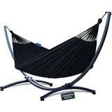 Potenza Outdoor Hängematte mit Verzinkter Gestell für 2 Personen I Baumwolle Doppelhängematte XXL 220x160, 200kg I Hängemattengestell 220kg, wetterfest (Schwarz, Basic Gestell Graphit)