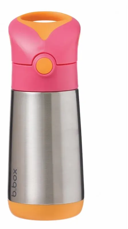 b.box Thermos Mini Thermosflasche mit Strohhalm Pink Orange 350 ml