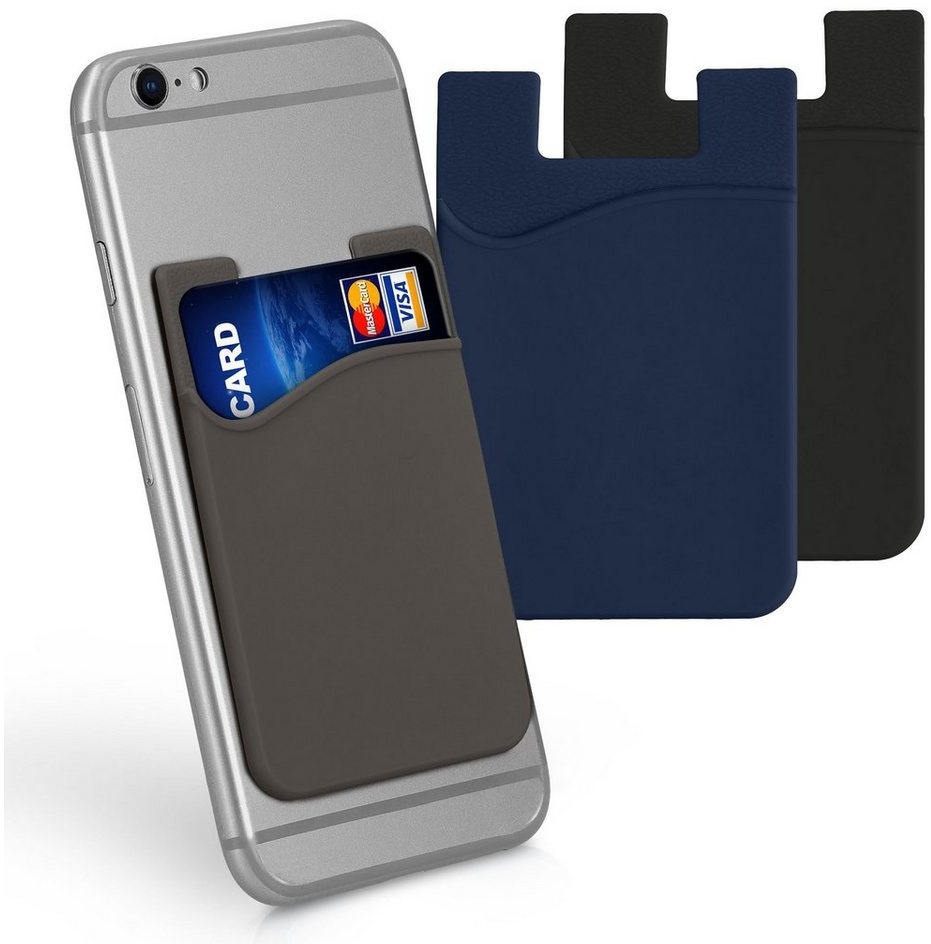 kwmobile Kartenetui 3x Kartenhalter Hülle für Smartphone (1-tlg), selbstklebend - Aufklebbare Silikon Kreditkarten Tasche - 8,5x5,5cm schwarz