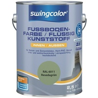 swingcolor 2in1 Flüssigkunststoff / Fußbodenfarbe RAL 6011 6151.D2,5.6011 (Resedagrün, 2,5 l, Seidenmatt)