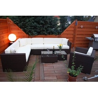 Ragnarök-Möbeldesign PolyRattan Lounge DEUTSCHE Marke - EIGNENE Produktion - 8 Jahre GARANTIE auf UV-Beständigkeit - Garten Möbel Glas Polster braun Gartenmöbel Aluminium Sessel Sofa Rostfrei