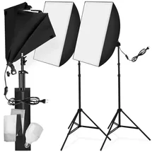 Tectake tectake® 2er-Set Studioleuchte, mit Softbox und ausziehbarem Stativ, 6500K Dauerlicht, geringes Gewicht, inklusive Tragetasche