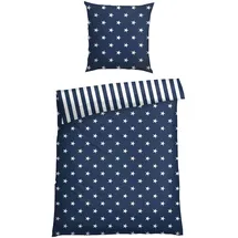 SCHIESSER Wendebettwäsche "Stars & Stripes aus weicher Baumwolle mit Sternenprint", blau, B/L: 155cm x 220cm, 1 Stk., 1 Stk., Feinbiber, B/L: 80cm x 80cm, 2 Stk.