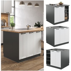 Vicco Kücheninsel Küchenblock Einbauküche Fame-Line Landhaus Anthrazit Weiß 90 cm Küchen Schränke Regalunterschrank Küchenunterschrank Regalinselunterschrank Softclose-Scharnier Küchenmöbel