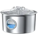 Katzenbrunnen Edelstahl Trinkbrunnen für Katze: Katzentrinkbrunnen - 2.6L Katzenbrunnen für Katzen - Wasserspender Katzen - Wasserbrunnen für Hunde mit Wasserstandsfenster - Blumen Wasserfall Design