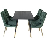 ebuy24 Dipp120x85BLBR Essgruppe Esstisch schwarz und 4 Velvet Deluxe Esszimmerstühle Velour grün, Messing dekor.