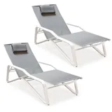 osoltus 2er Set VIDA Sonnenliege Gartenliege mit Kissen Alu Weiß Verstellbar