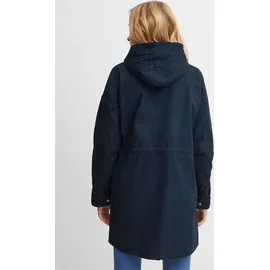 Fransa FRHARLOW Damen Übergangsmantel Parka Lange Jacke Kapuze mit hochabschließendem Kragen seitliche Eingrifftaschen aus 100% Baumwolle - Blau XS