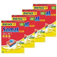 Somat All in 1 Spülmaschinen Tabs (4x100 Tabs), Geschirrspül Tabs für strahlende Sauberkeit auch bei niedrigen Temperaturen, kraftvoll gegen Eingetrocknetes