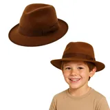 Kinder Brauner Entdeckerhut - Kinder Filz Fedora Kostüm Hut für Abenteurer, Archäologe, Dinosaurier Jäger & Halloween Verkleidung